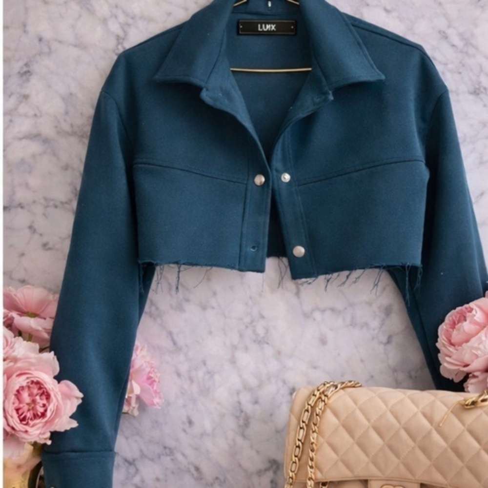 LUX LA Cropped Teal Jacket — Structured Long Sleeve Bolero Top